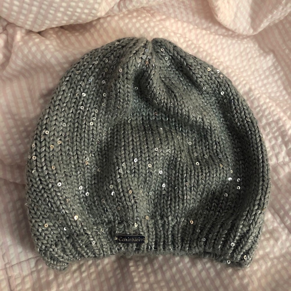 Cavin Klein grey sequin beanie